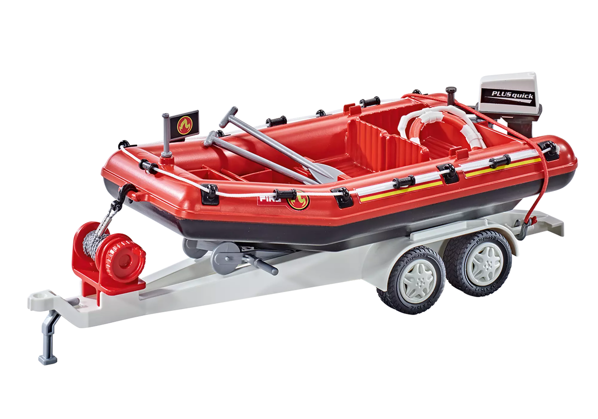 Playmobil 9845 City Action Feuerwehr Schlauchboot mit Anhänger (Folienverpackung) - plegobil
