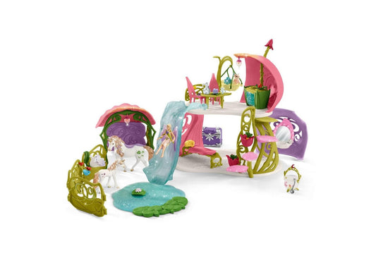 Schleich 42445 Bayala: Glitzerndes Blütenhaus mit Einhörnern, See und Stall - plegobil